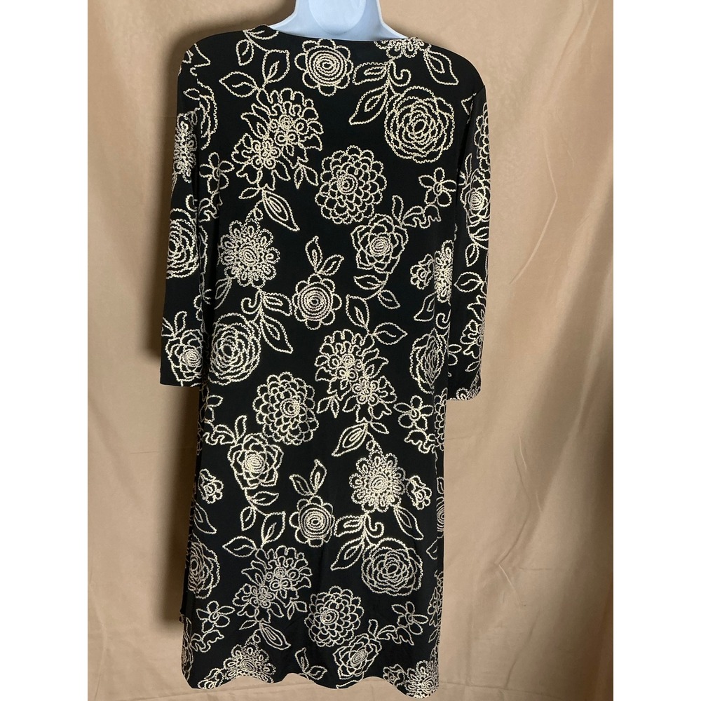 Nina Leonard Dress Womens Small Black Floral 3/4 Sleeve Excellent Scoop Neck - Picture 6 of 13